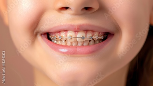 A teenager with braces, smiling brightly and showing beautiful teeth