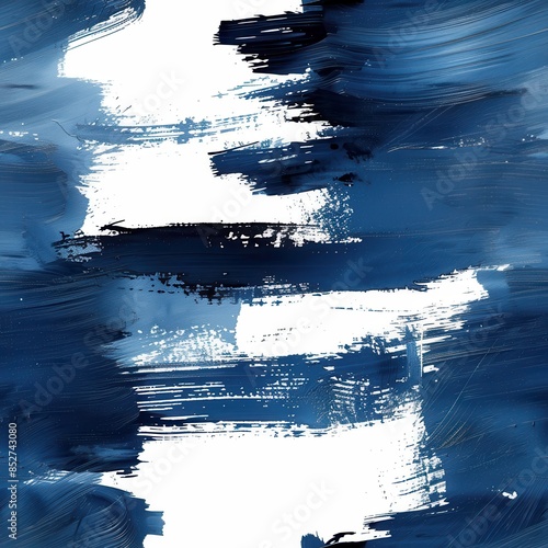 This digital painting showcases a dynamic composition of blue and white brushstrokes. The textured strokes create a sense of movement and depth, resembling water or waves. The abstract design is perfe