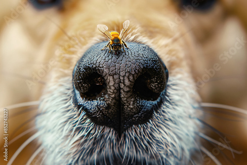 Close up of bee on dog nose photo