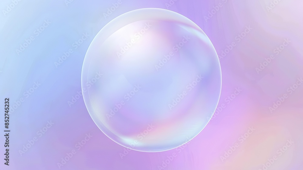 Fototapeta premium Minimalist abstract background featuring a holographic and light blue gradient with a central large round sphere, soft pastel colors, and colorful gradients, creating a simple, high-resolution, and hi