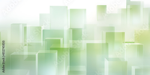 A pattern of blurred green rectangles on a white background resembles grass. The transparent material creates a drinkwareinspired design with tints and shades