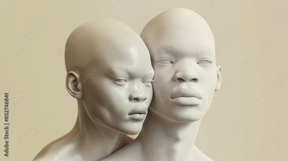Delicate beauty of a man and woman with albinism, captured in an ethereal and serene portrait. Delicate beauty of a man and woman with albinism, captured in an ethereal and serene portrait.
