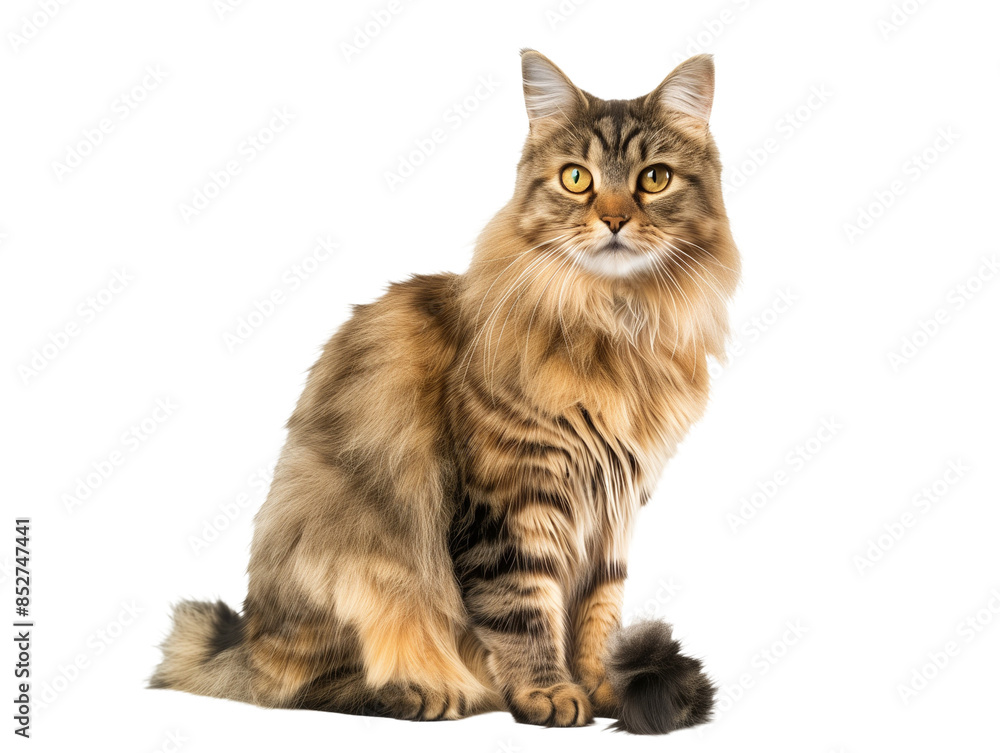 Full body shot of Siberian cat, sitting, looking around curiously. Full body shot of Siberian cat, sitting, looking around curiously.