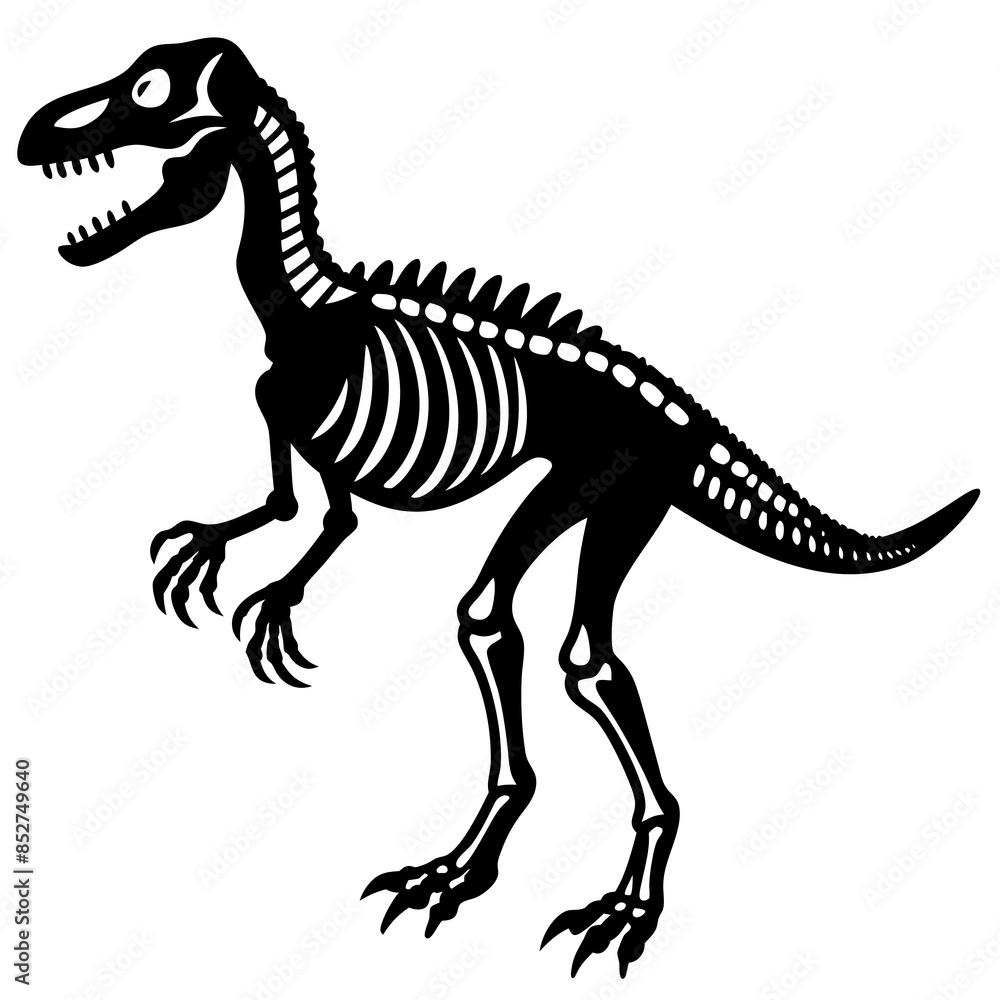 dinosaur skeleton standing in fron vector silhouette dinosaur skeleton standing in fron vector silhouette