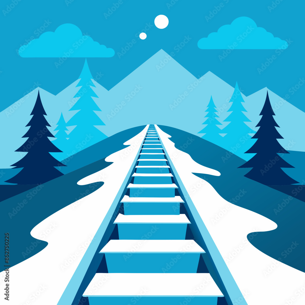 Fototapeta premium Railway tracks in snowy winter vector illustration illustration