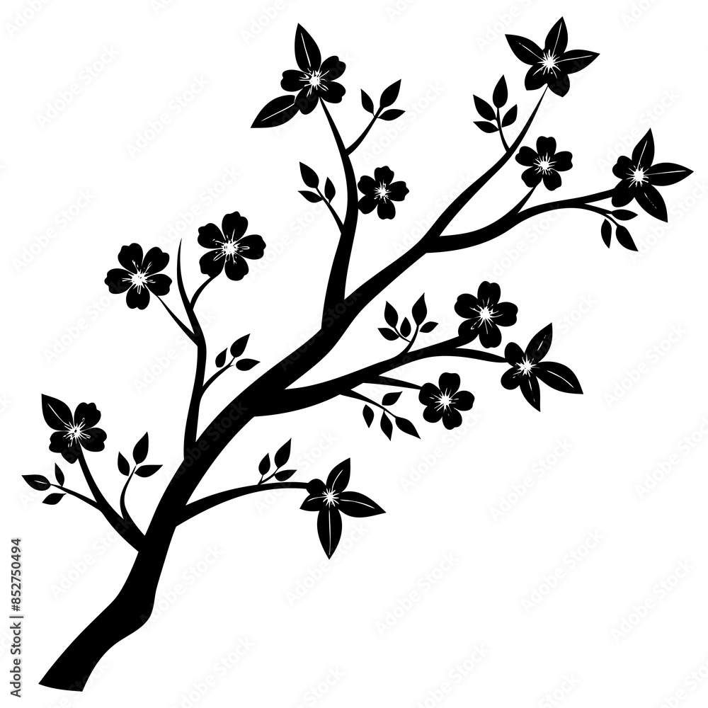 Fototapeta premium flowering tree branch vector silhouette