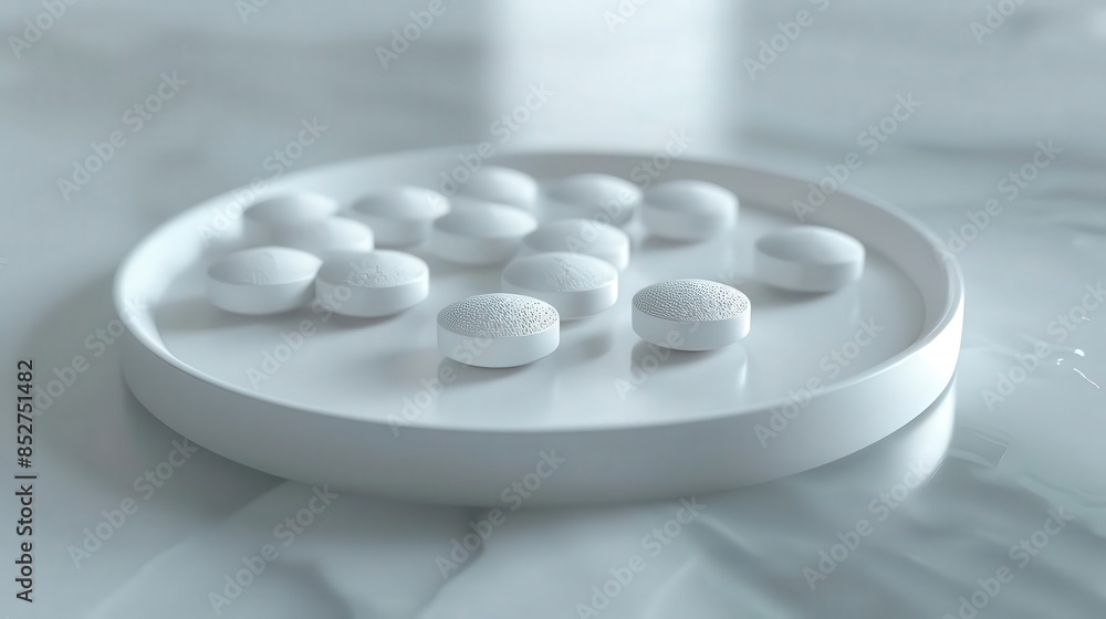 Long shot, white tablet round pill, in the style of daz3d, cartoonish compositions, gerard david, light gray, 32k uhd, isometric, juxtaposed elements Long shot, white tablet round pill, in the style of daz3d, cartoonish compositions, gerard david, light gray, 32k uhd, isometric, juxtaposed elements