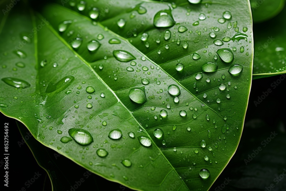 A close-up view of a leaf with sparkling dew drops, emphasizing the serene and refreshing aspects of nature.
A close-up view of a leaf with sparkling dew drops, emphasizing the serene and refreshing aspects of nature.