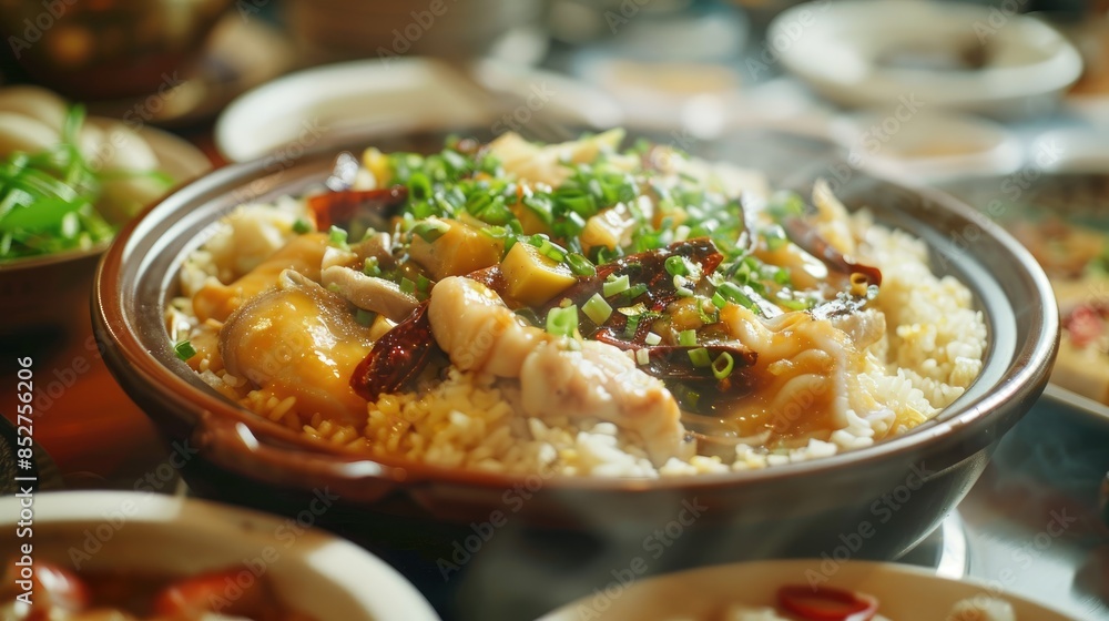 Chinese traditional banquet food rice cooked with yellow croaker Chinese traditional banquet food rice cooked with yellow croaker