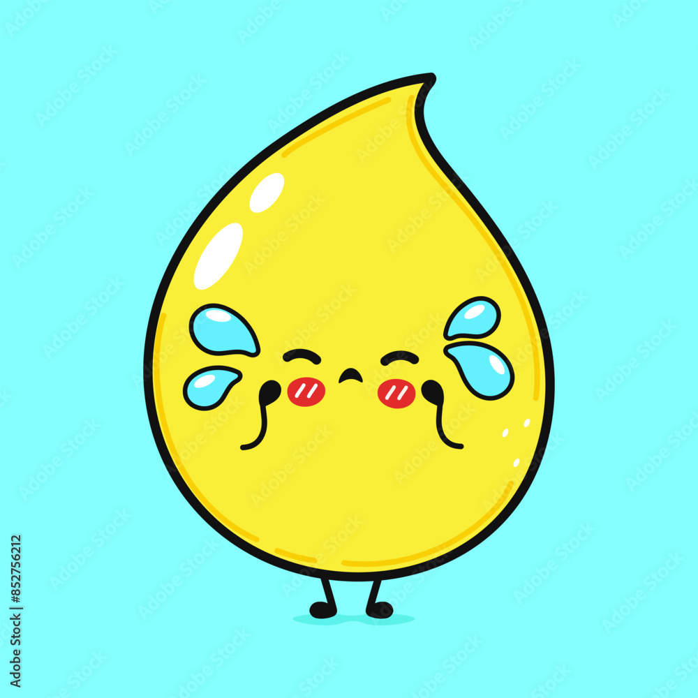 Crying Drop of urine character. Vector hand drawn cartoon kawaii character illustration icon. Isolated on blue background. Sad Drop of urine character concept Crying Drop of urine character. Vector hand drawn cartoon kawaii character illustration icon. Isolated on blue background. Sad Drop of urine character concept