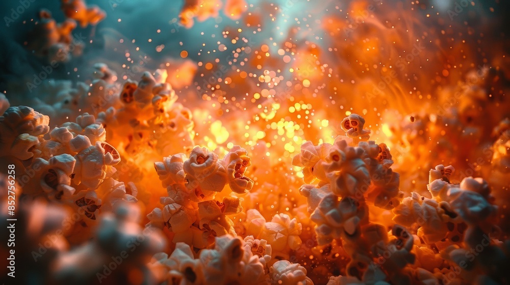 There are a lot of popcorn particles floating in the sky, warmth, mystery, dark tones, silence, instability, dreamcore art There are a lot of popcorn particles floating in the sky, warmth, mystery, dark tones, silence, instability, dreamcore art