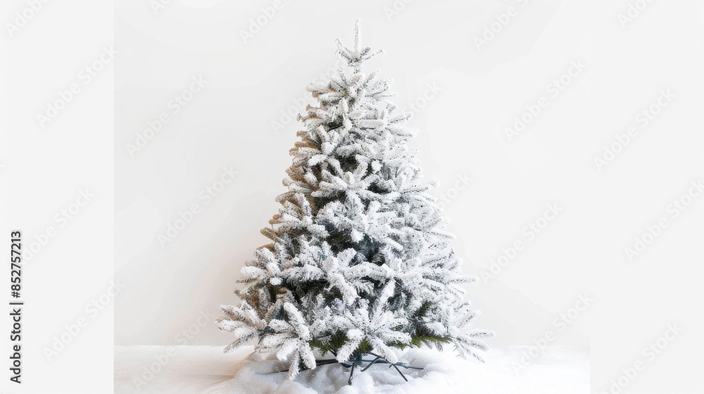 A Snowy Artificial Christmas Tree Isolated On A White Background A Snowy Artificial Christmas Tree Isolated On A White Background