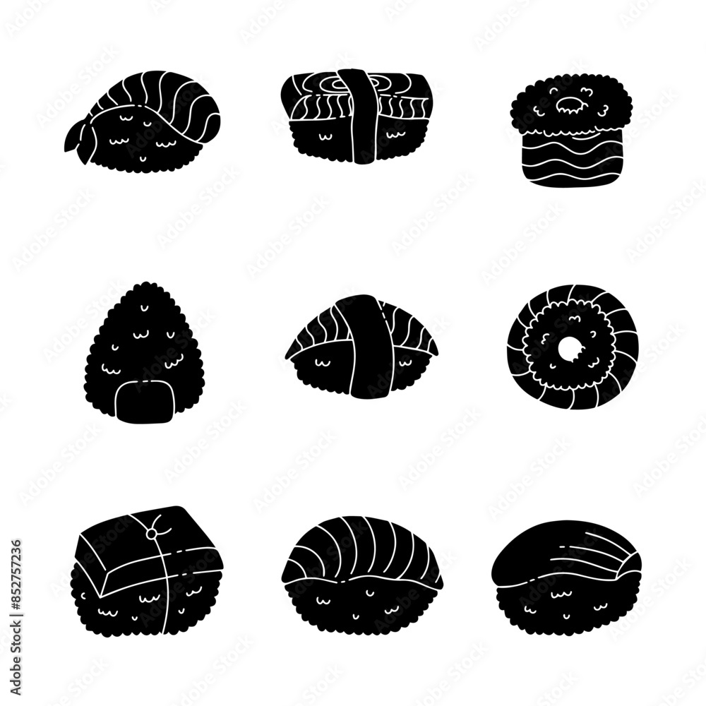 Japanese sushi hand drawn solid icon vector illustration Japanese sushi hand drawn solid icon vector illustration