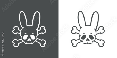Símbolo pirata. Logo de calavera de conejo con huesos cruzados para invitaciones y tarjetas de Halloween