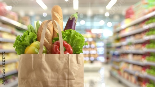 The grocery bag with vegetables photo