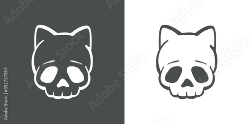 Símbolo pirata. Logo de calavera de gato para invitaciones y tarjetas de Halloween