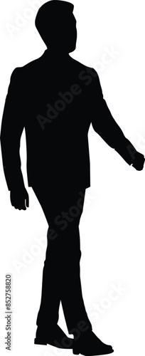 Executive men in different mood standing, walking and leaning silhouette  