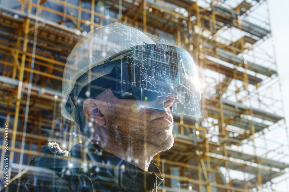 a man wearing a helmet and looking at a construction site a man wearing a helmet and looking at a construction site
