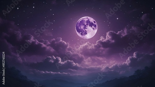full moon in a purple sky and clouds