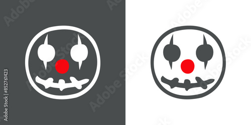 Logo con emoticono de zombi payaso para invitaciones y tarjetas de Halloween. Cara de zombi con maquillaje de payaso como personaje emoji