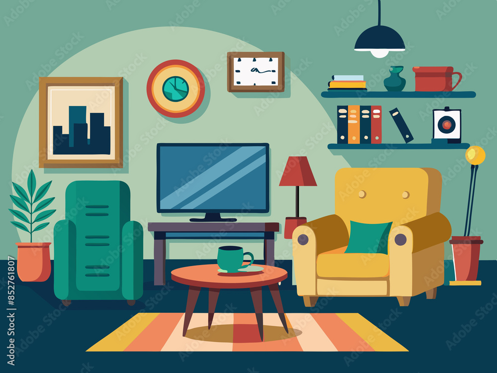 Living room with a recliner, media console, and decorative pillows Living room with a recliner, media console, and decorative pillows