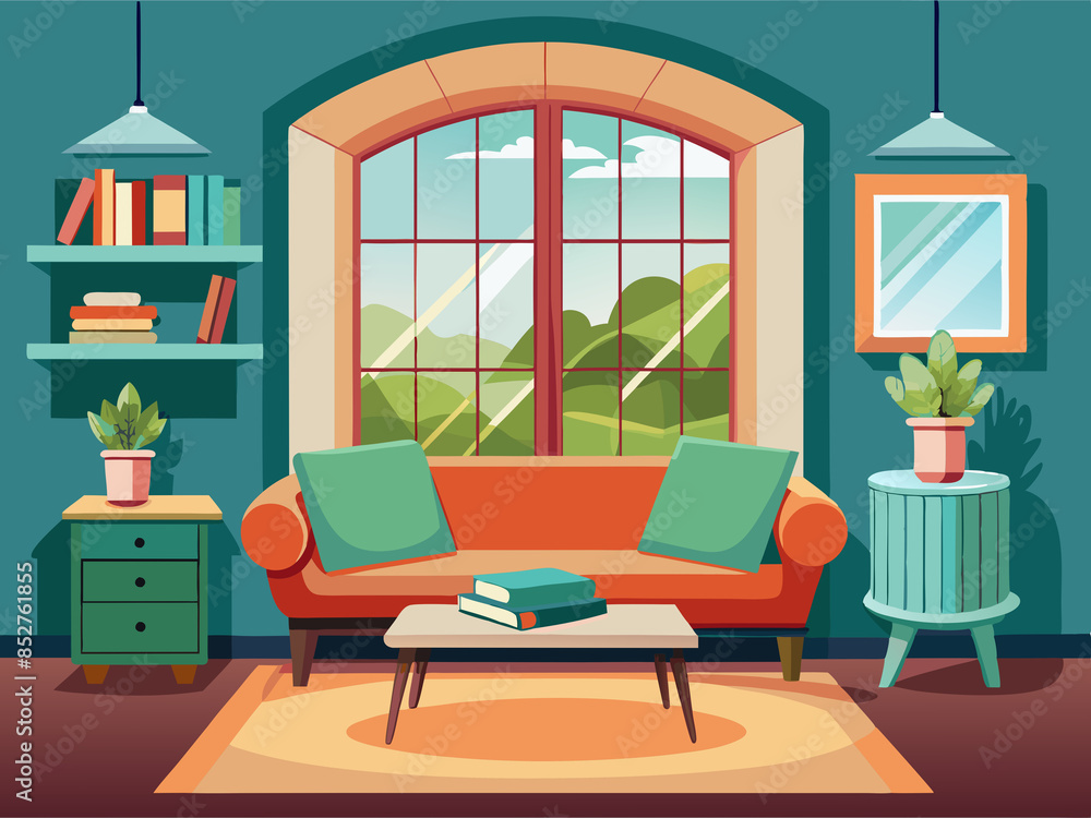 Fototapeta premium Living room with a bay window and a window seat