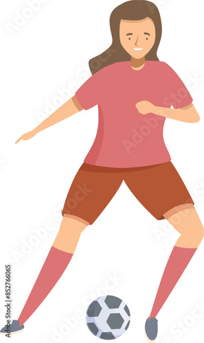Female athlete is running with a soccer ball, demonstrating sportsmanship and athleticism
