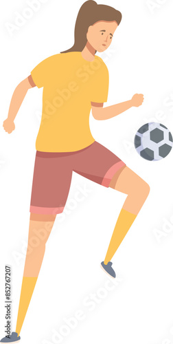 Female soccer player skillfully controls the ball with her knee during a game