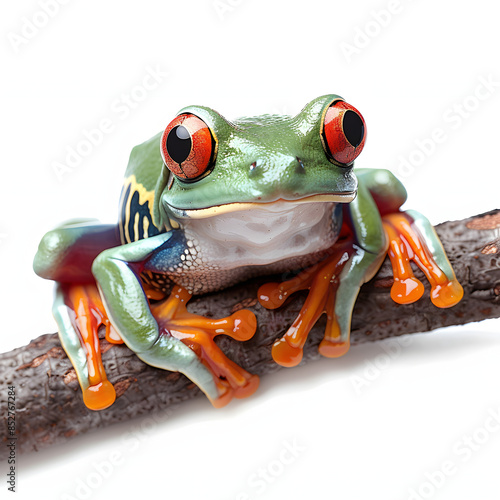 red eyed leaf frog on brach in tropical forest isolated on white background, vintage, png photo