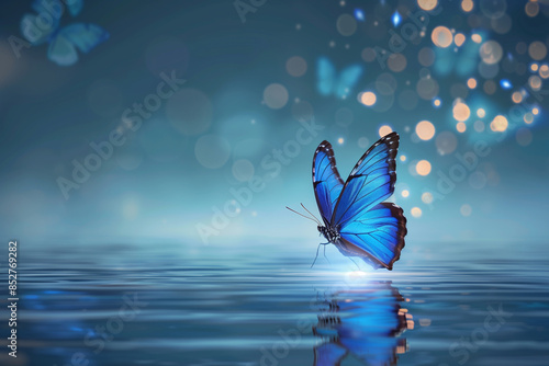 Wallpaper Mural Butterfly shining beautifully pale on a lake at night, Copy Space,Space for text,Generative AI, Torontodigital.ca