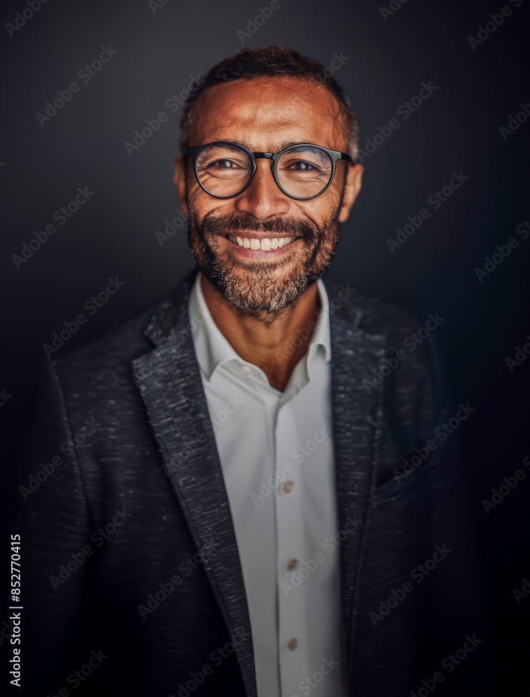 Portrait of a smiling man wearing glasses and a suit Portrait of a smiling man wearing glasses and a suit