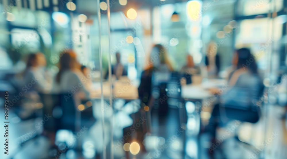 A blurred group of business people are having a meeting in a mordern office A blurred group of business people are having a meeting in a mordern office