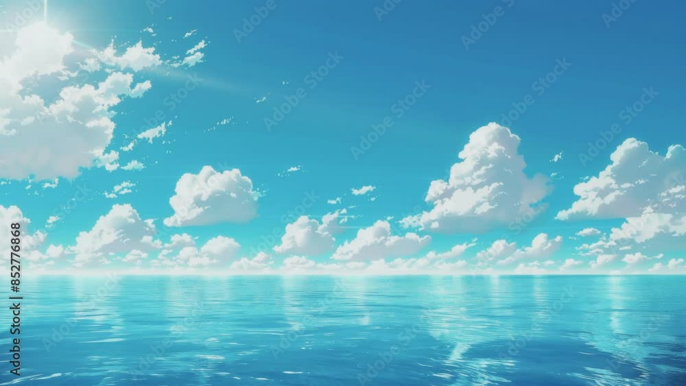 blue sky and sea with clouds, anime style blue sky and sea with clouds, anime style