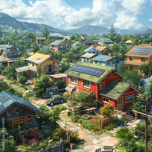 Vibrant off grid colony nestled in a picturesque mountain valley with sustainable microgrid © Bos Amico