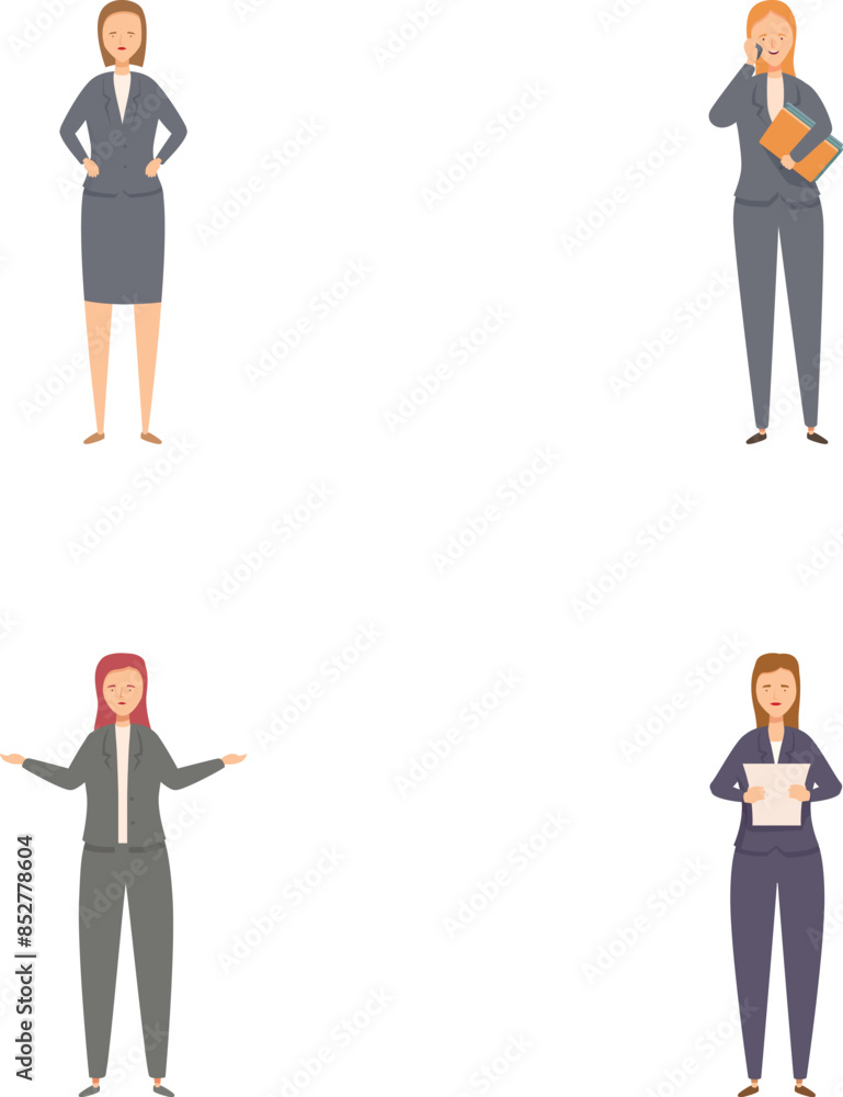 Vector illustrations of a professional woman in various poses, suitable for business content Vector illustrations of a professional woman in various poses, suitable for business content
