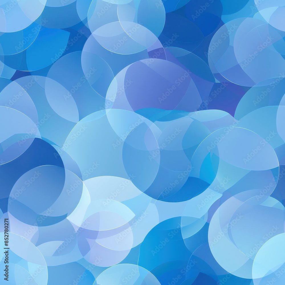 This is a seamless abstract background design featuring a repeating pattern of overlapping blue and light blue circles with varying degrees of transparency. The circles create a sense of depth and mov This is a seamless abstract background design featuring a repeating pattern of overlapping blue and light blue circles with varying degrees of transparency. The circles create a sense of depth and mov