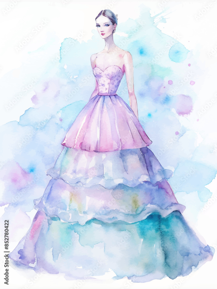 watercolor illustration of the silhouette of the bride in a magnificent tiered dress watercolor illustration of the silhouette of the bride in a magnificent tiered dress
