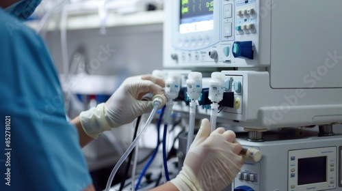 A medical technician performing maintenance and calibration on medical equipment to ensure accuracy and reliability. 