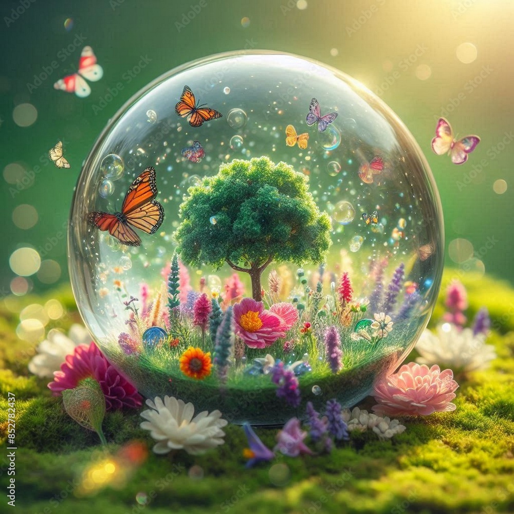 A large crystal ball with a castle inside of it A large crystal ball with a castle inside of it
