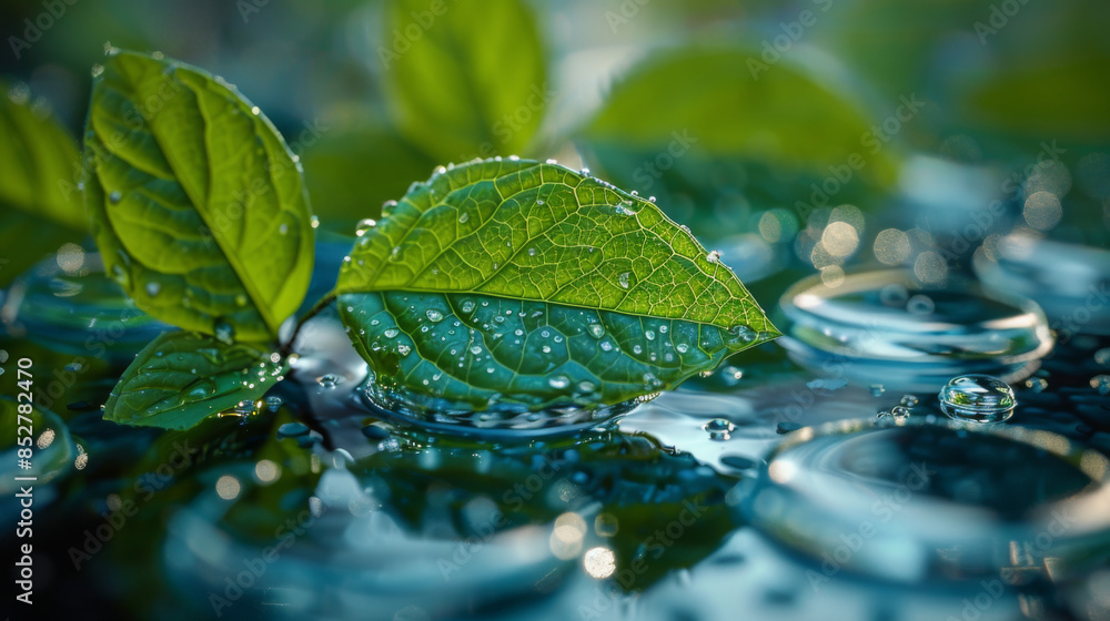 water drop from leaf and laboratory for natural chemistry concept water drop from leaf and laboratory for natural chemistry concept