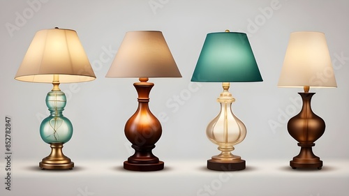 Different lamps against a white background