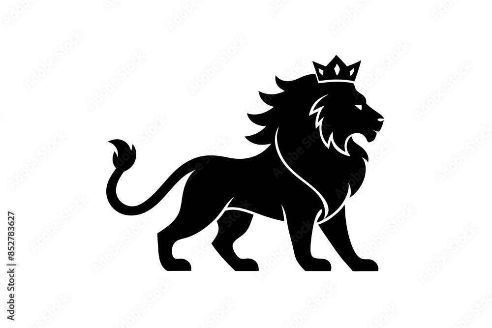Obraz premium Lion head logo with wear crown vector illustration 
