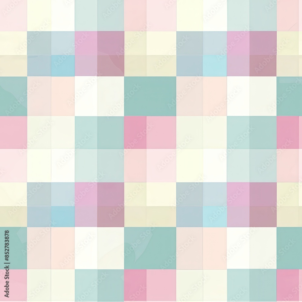 This image features an abstract pattern made up of multiple squares in various shades of pastel green, pink, and blue. The squares are arranged in a grid formation, creating a visually appealing and c This image features an abstract pattern made up of multiple squares in various shades of pastel green, pink, and blue. The squares are arranged in a grid formation, creating a visually appealing and c