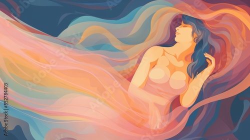 Mother curled up vulnerably in fetal pose, conveying profound emotions and delicate fragility