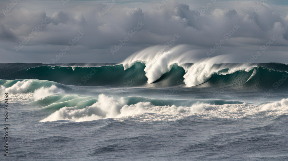 Obraz premium big and powerful waves in the middle of the ocean