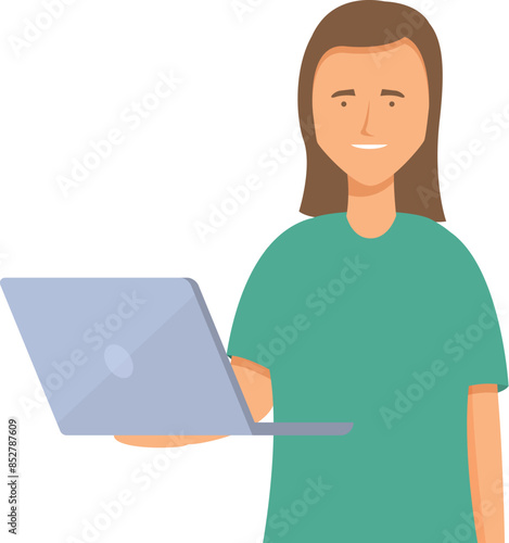 Smiling female doctor holding laptop, using telemedicine platform for online appointment