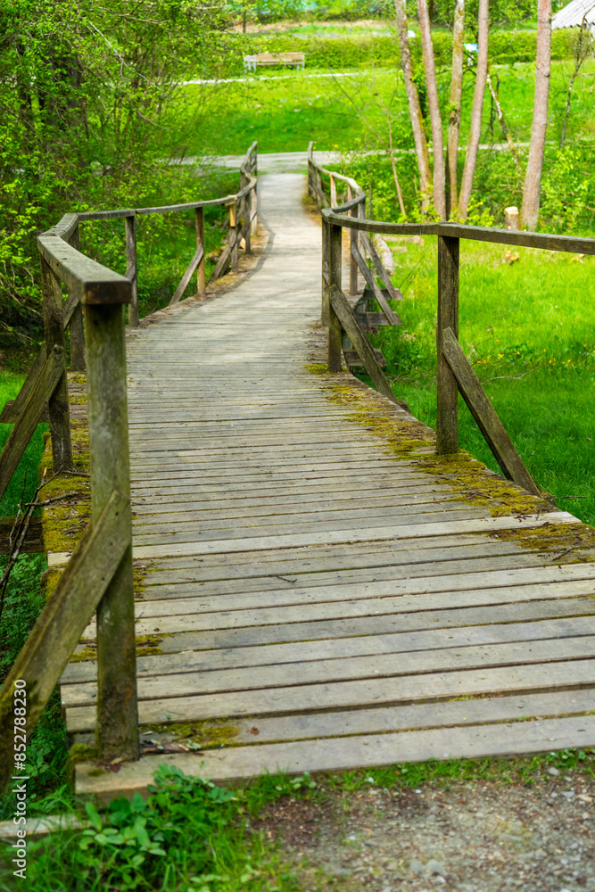 Wooden Bridge, wooden footbridge, Hiking around Lalling in the Bavarian Forest Wooden Bridge, wooden footbridge, Hiking around Lalling in the Bavarian Forest