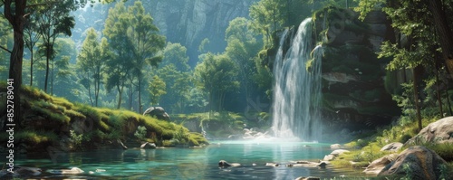 Forest waterfall with a pool