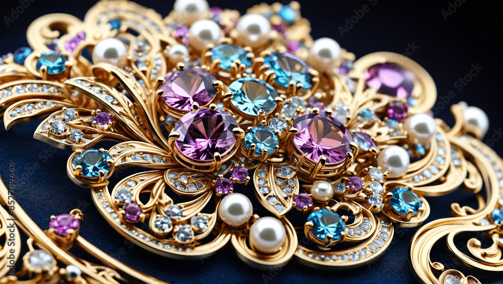 glamour product photo of an exquisite brooch on soft velvet, Generative AI glamour product photo of an exquisite brooch on soft velvet, Generative AI