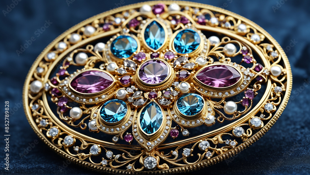 glamour product photo of an exquisite brooch on soft velvet, Generative AI glamour product photo of an exquisite brooch on soft velvet, Generative AI